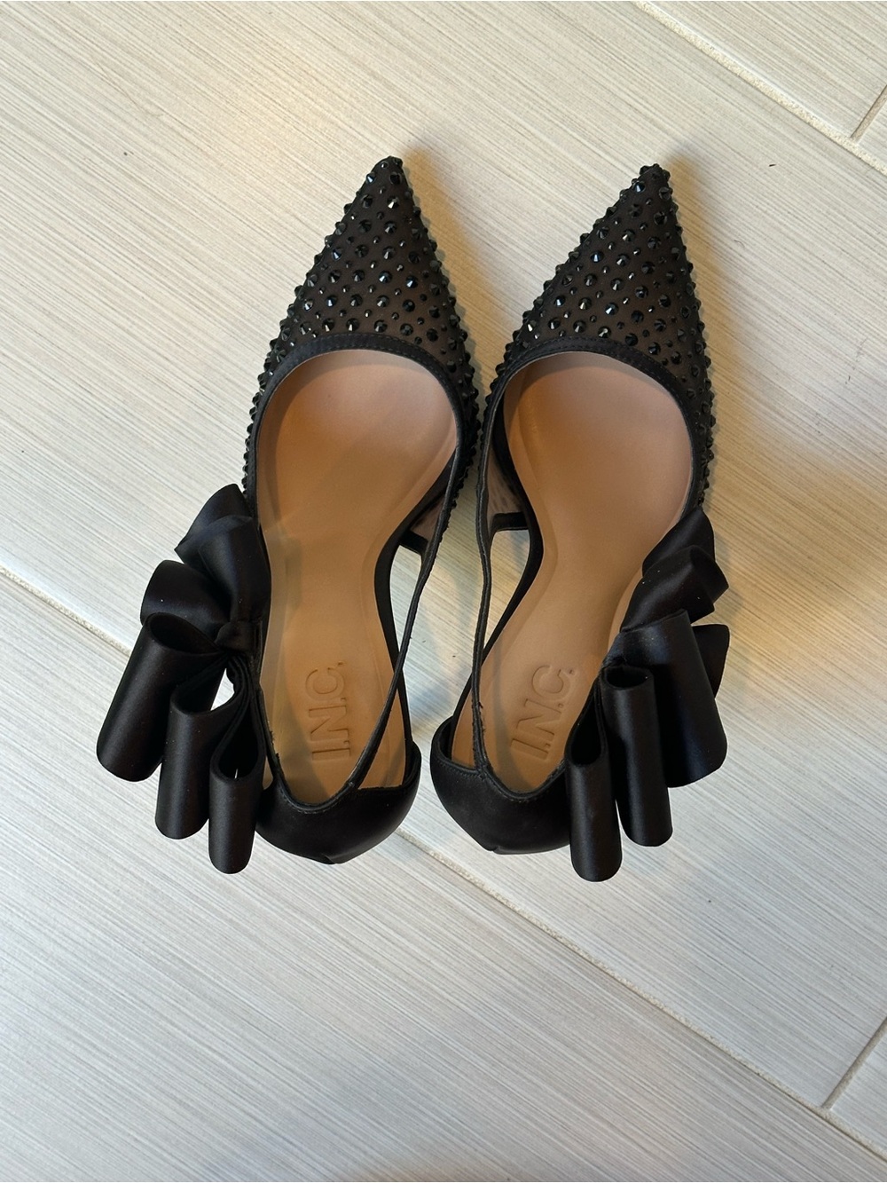 INC International Concepts Black Pointed Toe Embellished Stilettos